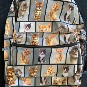 Cat Print Grey Backpack Schoolbag Kittens